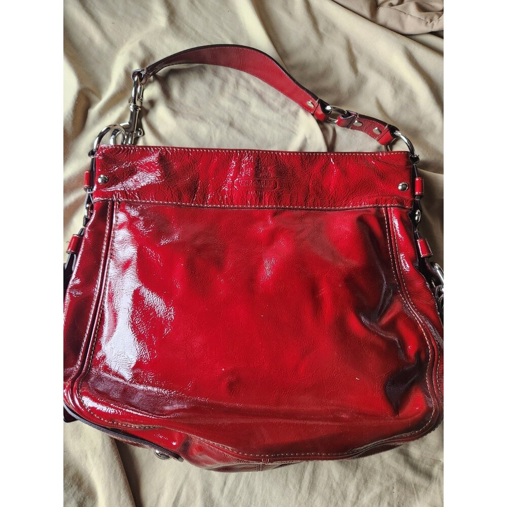 Coach Zoe F12776 Large Red Crinkled Patent Leather Hobo Shoulder Bag Y2K